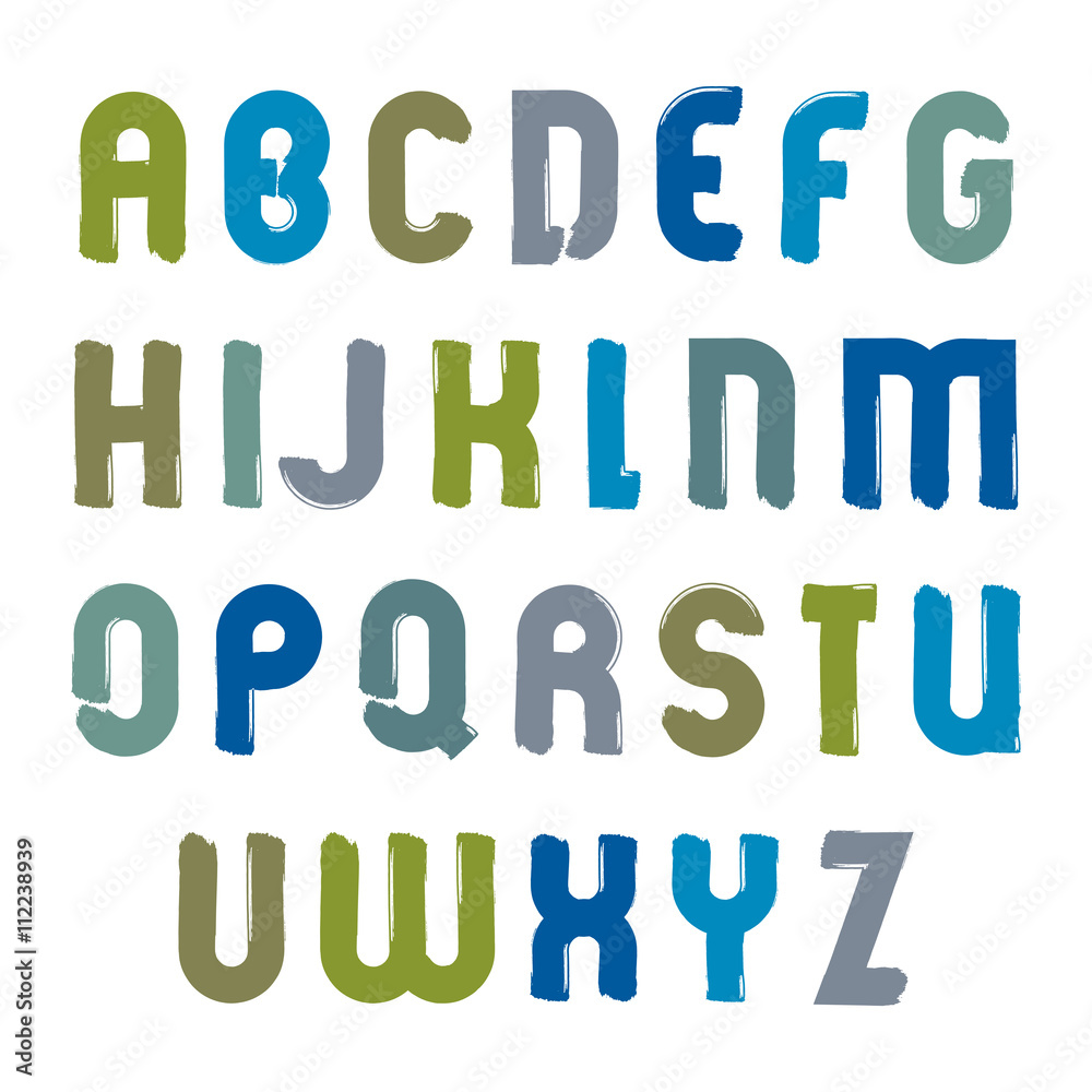 Vector acrylic alphabet painted capital letters set, hand-drawn