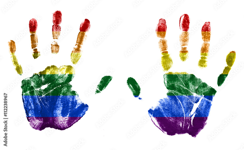 Handabdrücke mit Flagge Regenbogenfahne Handabdrücke mit Flagge Regenbogenfahne
