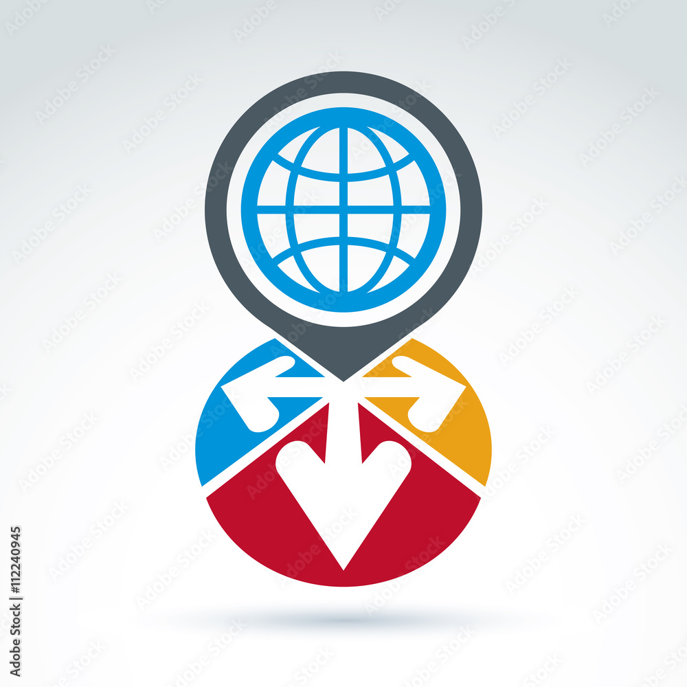 Global earth with arrows pointing out of center icon, vector con Global earth with arrows pointing out of center icon, vector con
