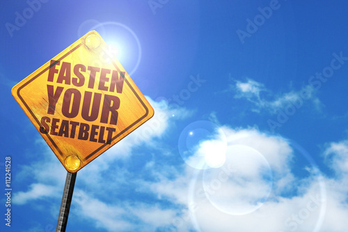 Tablou pe pânză fasten your seatbelt, 3D rendering, glowing yellow traffic sign