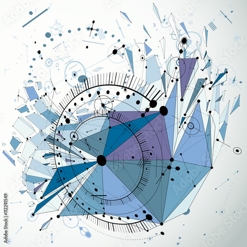 Technology 3d vector drawing with low poly demolished geometric