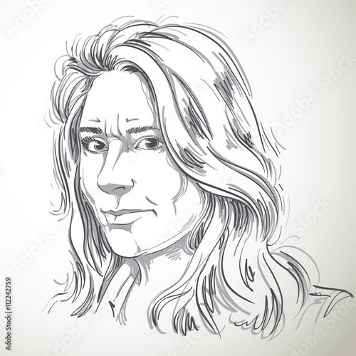 Vector portrait of irate woman, illustration of good-looking but
