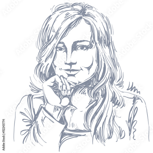 Artistic hand-drawn vector image  black and white portrait of fl