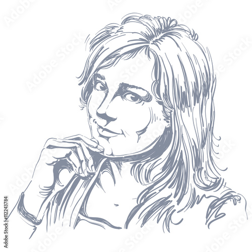 Hand-drawn vector illustration of beautiful romantic loving woma
