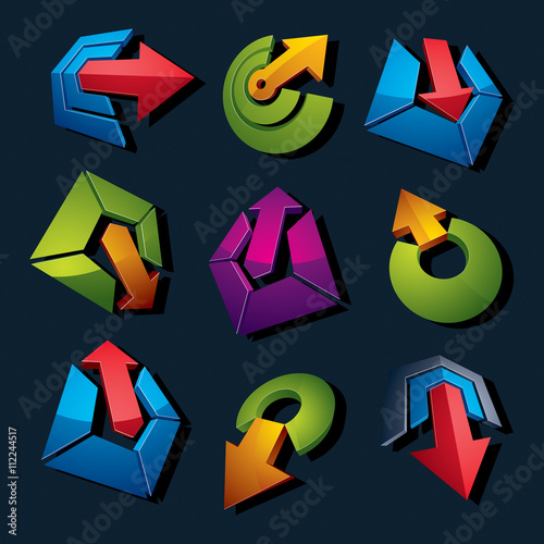 Geometric abstract vector shapes. Collection of arrows, navigati photo