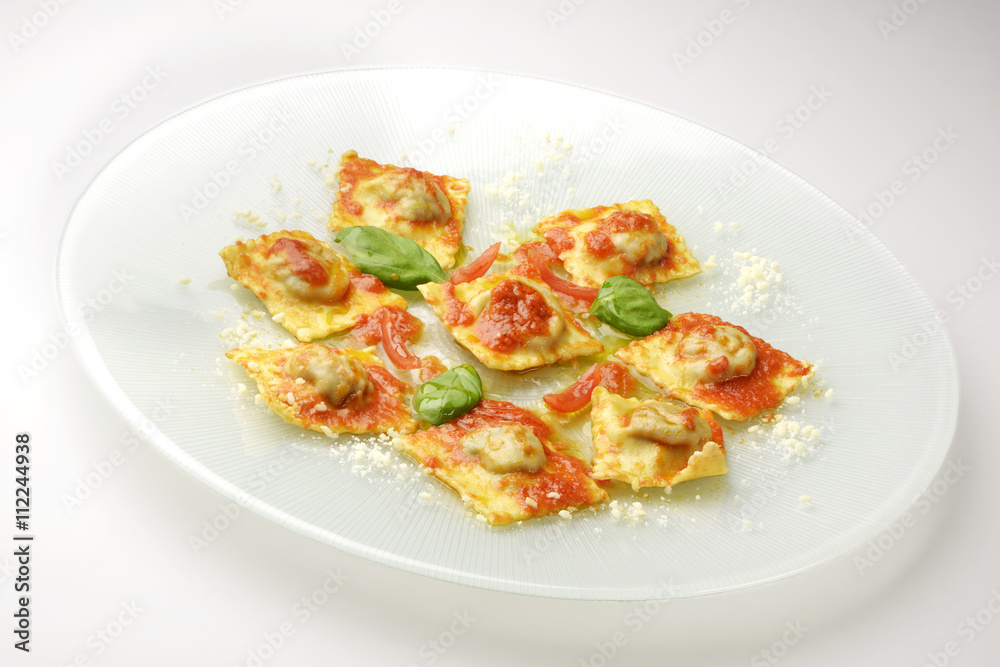 Pasta dish Ravioli stuffed with eggplant parmigiana