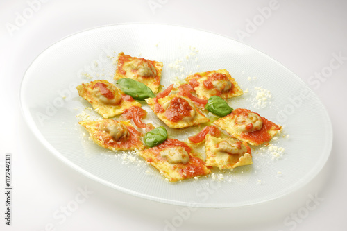 Pasta dish Ravioli stuffed with eggplant parmigiana
