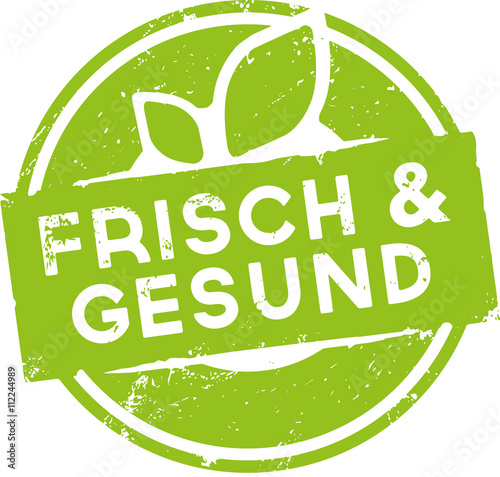grüner Sticker Frisch & Gesund zerkratzt mit Blatt