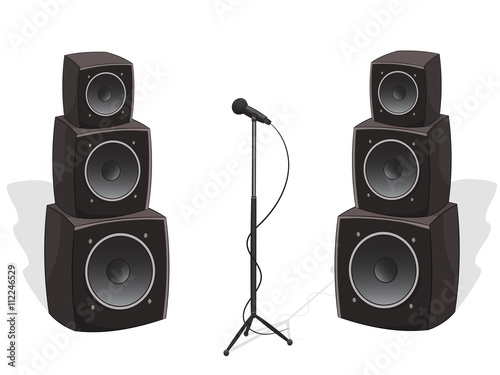 Stage with audio speakers and microphone