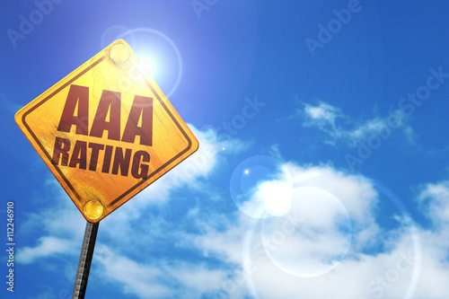 aaa rating, 3D rendering, glowing yellow traffic sign photo