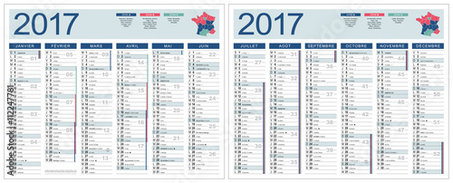 CALENDRIER 2017 (base pour 265x210mm r/v) lunes, fêtes, fériés, vac, typo arial vecto. et non vecto., 16 calques