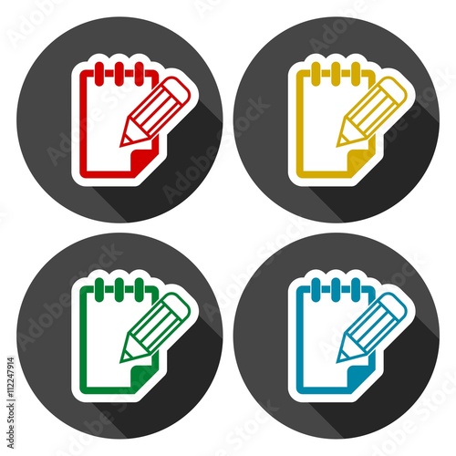 Notepad vector icons set with long shadow