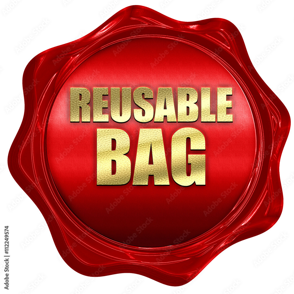 reusable bag, 3D rendering, a red wax seal reusable bag, 3D rendering, a red wax seal