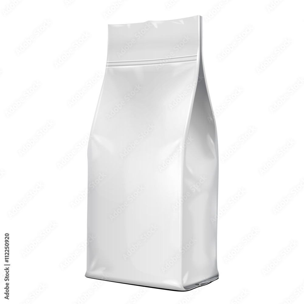 Foil Paper Food Bag Package Of Coffee, Salt, Sugar, Pepper, Spices Or Flour, Folded, Grayscale. On White Background Isolated. Mock Up Template Ready For Your Design. Product Packing Vector EPS10 Foil Paper Food Bag Package Of Coffee, Salt, Sugar, Pepper, Spices Or Flour, Folded, Grayscale. On White Background Isolated. Mock Up Template Ready For Your Design. Product Packing Vector EPS10
