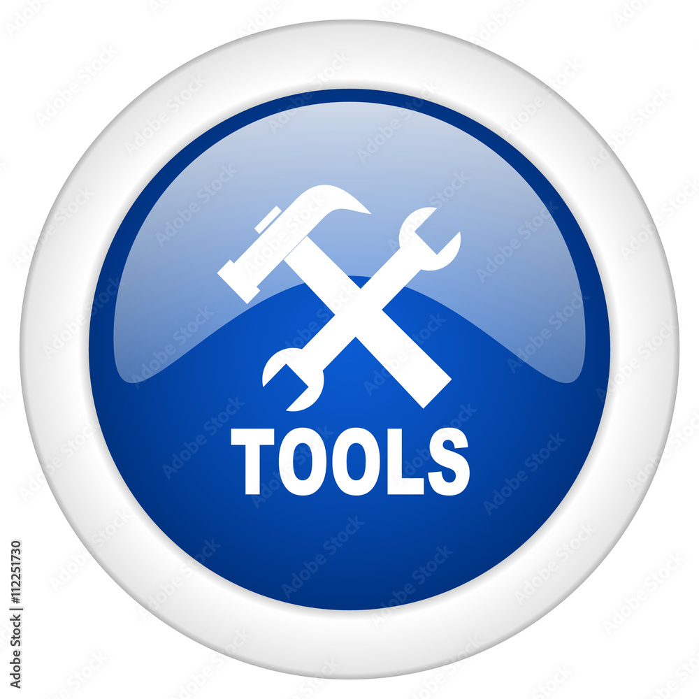 tools icon, circle blue glossy internet button, web and mobile app illustration tools icon, circle blue glossy internet button, web and mobile app illustration