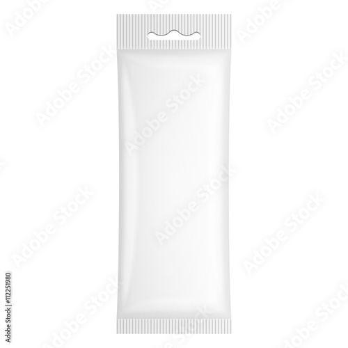White Blank Plastic Pouch Pocket Bag. Transparent. With Hang Slot. Illustration Isolated On White Background. Mock Up Template Ready For Your Design. Vector EPS10