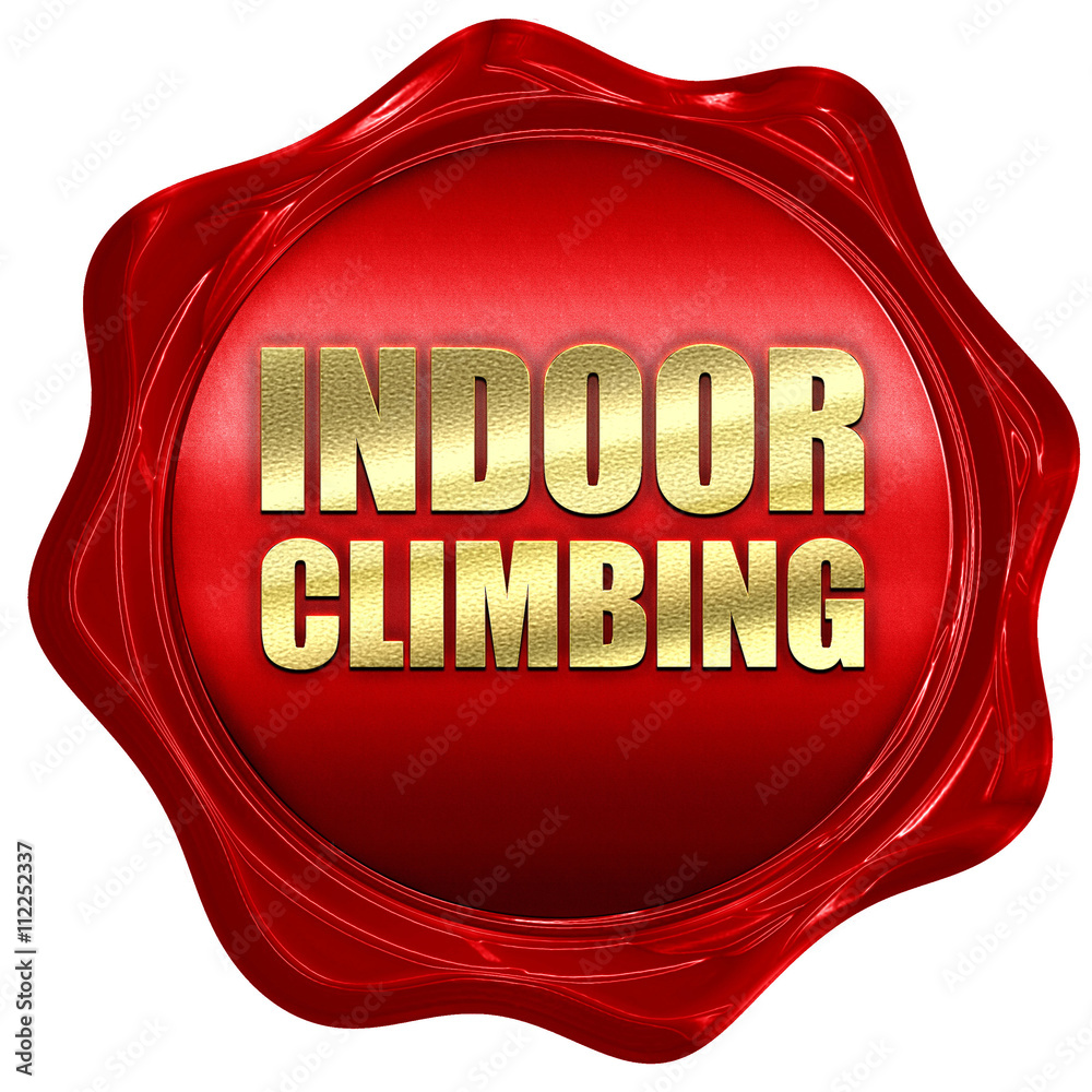 indoor climbing, 3D rendering, a red wax seal indoor climbing, 3D rendering, a red wax seal