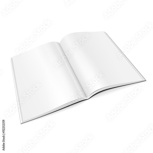 Blank Opened Magazine, Book, Booklet, Brochure Cover. Illustration Isolated On White Background. Mock Up Template Ready For Your Design. Vector EPS10