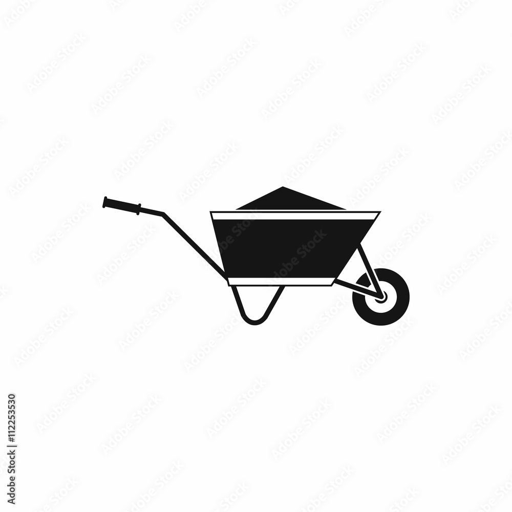 Wheelbarrow with sand icon, simple style Wheelbarrow with sand icon, simple style