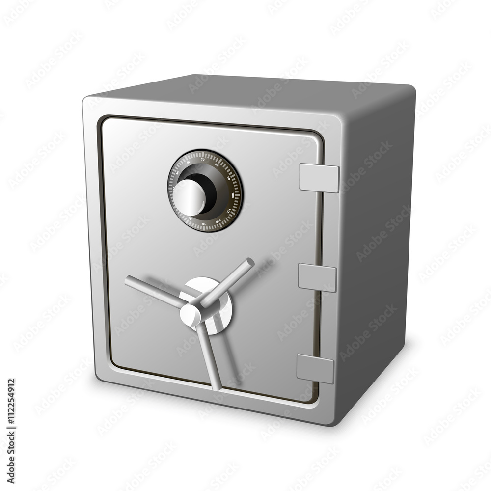 Safe 3d icon, Realistic object on white background, Vector illustration
