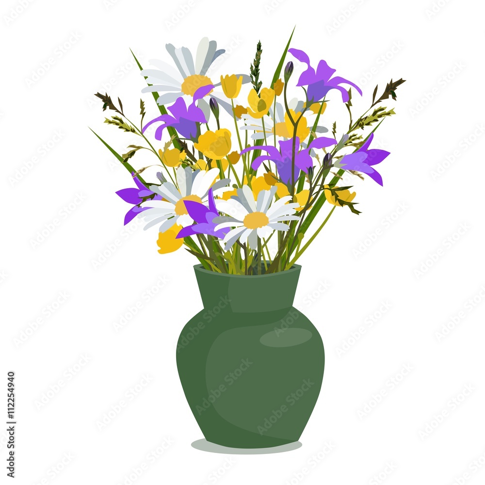 Flowers wild in vase, isolated vector