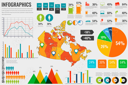 Canada map with Infographics elements. Infographics layouts. Vector