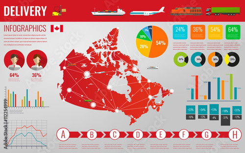 Canada transportation and logistics. Delivery and shipping infographic elements. Vector