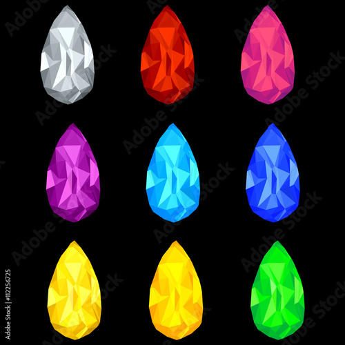 vector illustration. set of multicolored gemstones, crystals of diamond, amethyst, ruby, emerald, Topaz, citrine. Stones