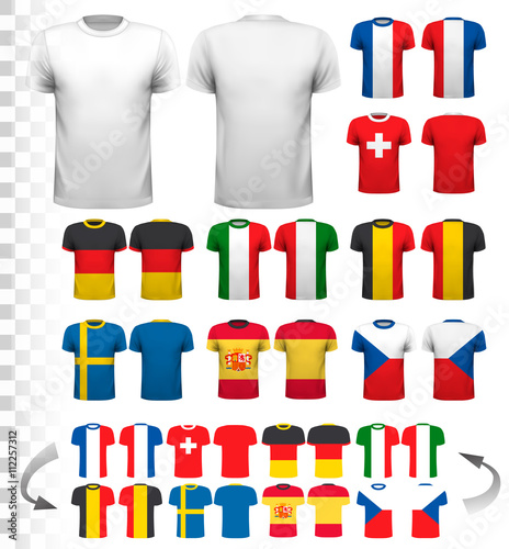 Collection of various soccer jerseys. The T-shirt is transparent