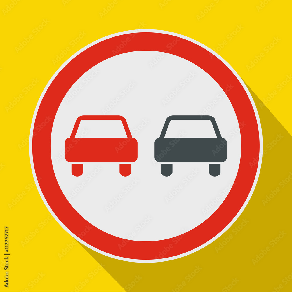 No overtaking road traffic sign icon, flat style