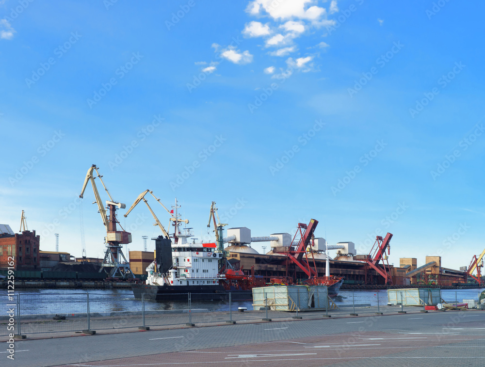Dry cargo vessel and bunkers at Marina in Ventspils