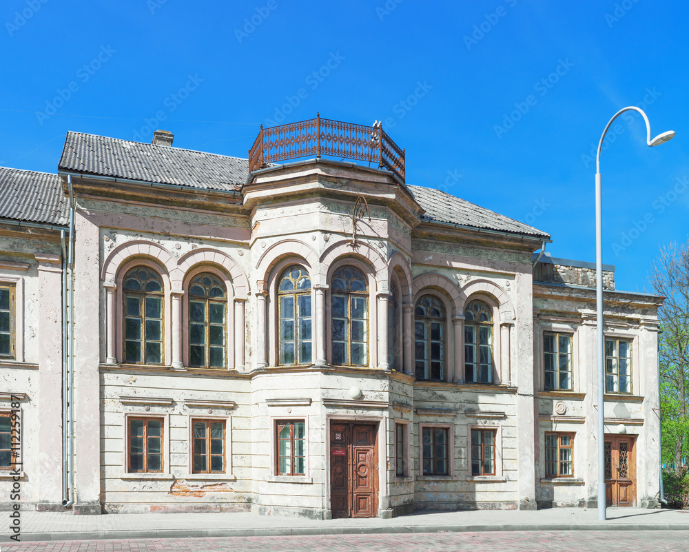 Facade of Old house in Ventspils of Latvia in spring