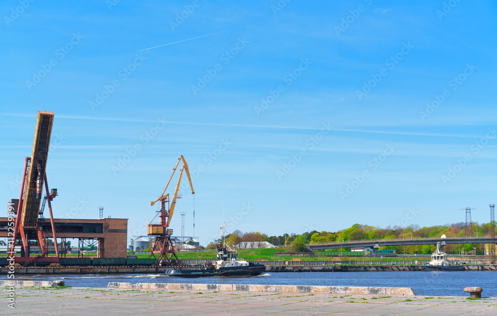 Ships and lifting cranes at Marina in Ventspils