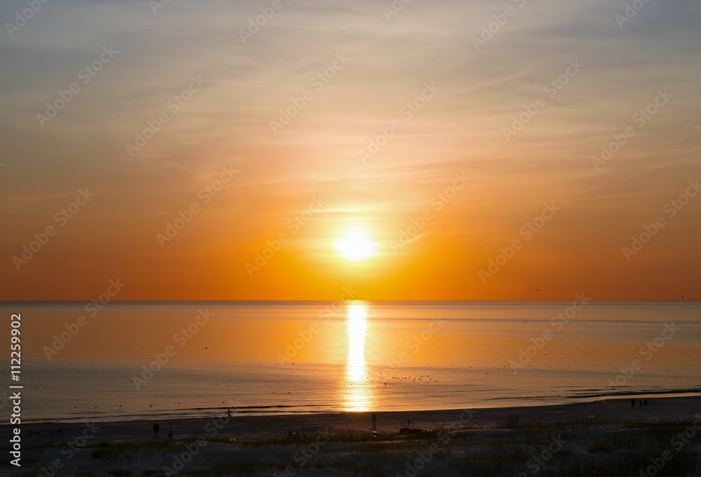 Sunset at the beach of Baltic Sea in Ventspils