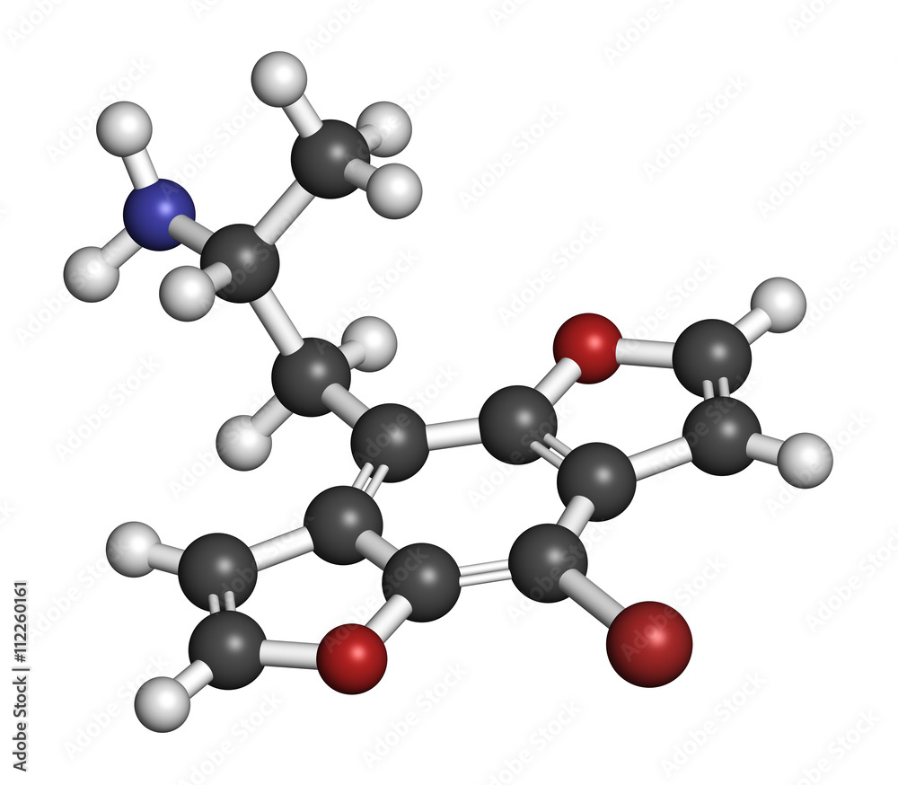 Bromo-dragonFLY hallucinogenic drug molecule. 3D rendering. 