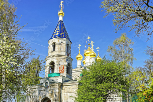 Bell tower of St Nicholas Orthodox Church in Ventspils photo