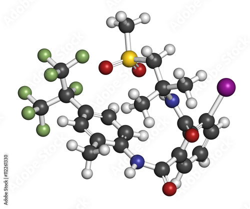 flubendiamide insecticide molecule (ryanoid class). 3D rendering.