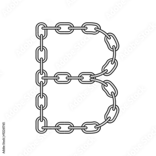 The letter B, in the alphabet chain set black and white color isolated on white background