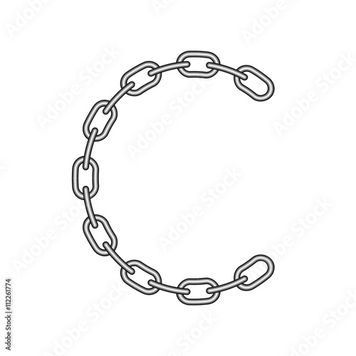 The letter C, in the alphabet chain set black and white color isolated on white background