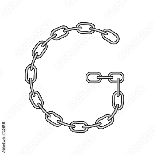 The letter G, in the alphabet chain set black and white color isolated on white background