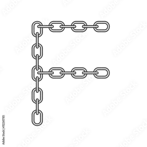 The letter F, in the alphabet chain set black and white color isolated on white background