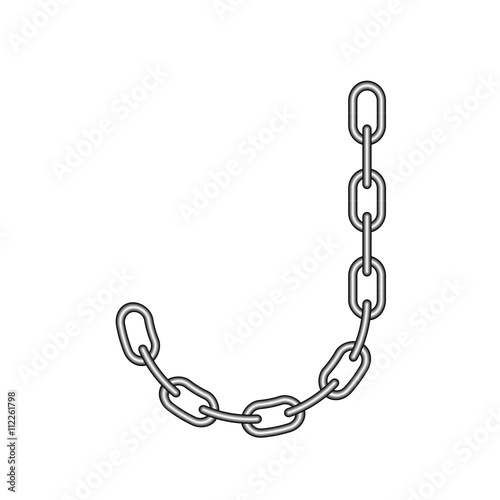 The letter J, in the alphabet chain set black and white color isolated on white background