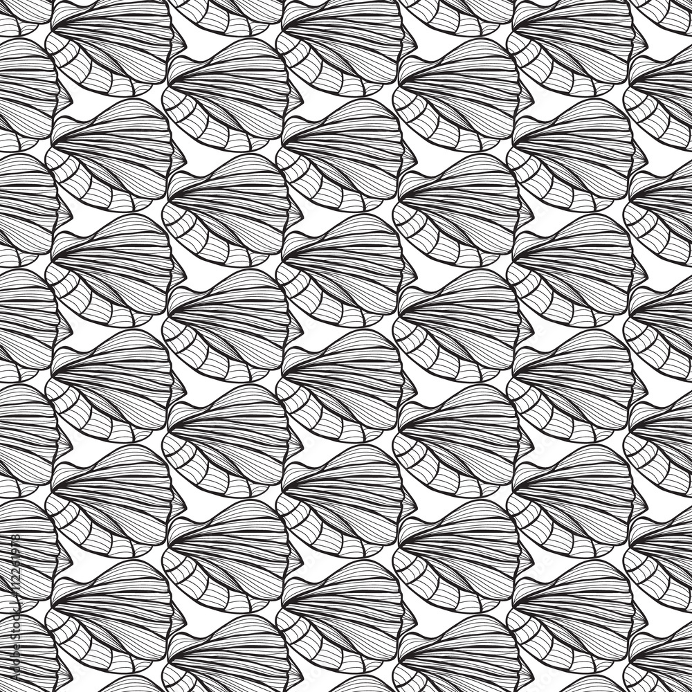 Sea shells vector monochrome pattern