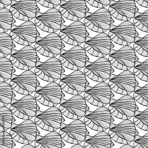 Sea shells vector monochrome pattern