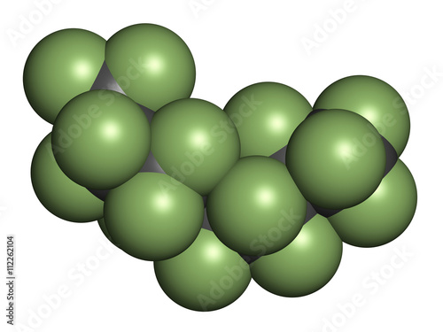 Perfluorooctane molecule. 3D rendering.  photo