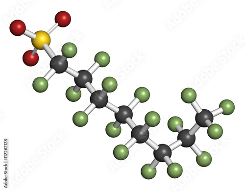 Perfluorooctanesulfonic acid (perfluorooctane sulfonate, PFOS) molecule
