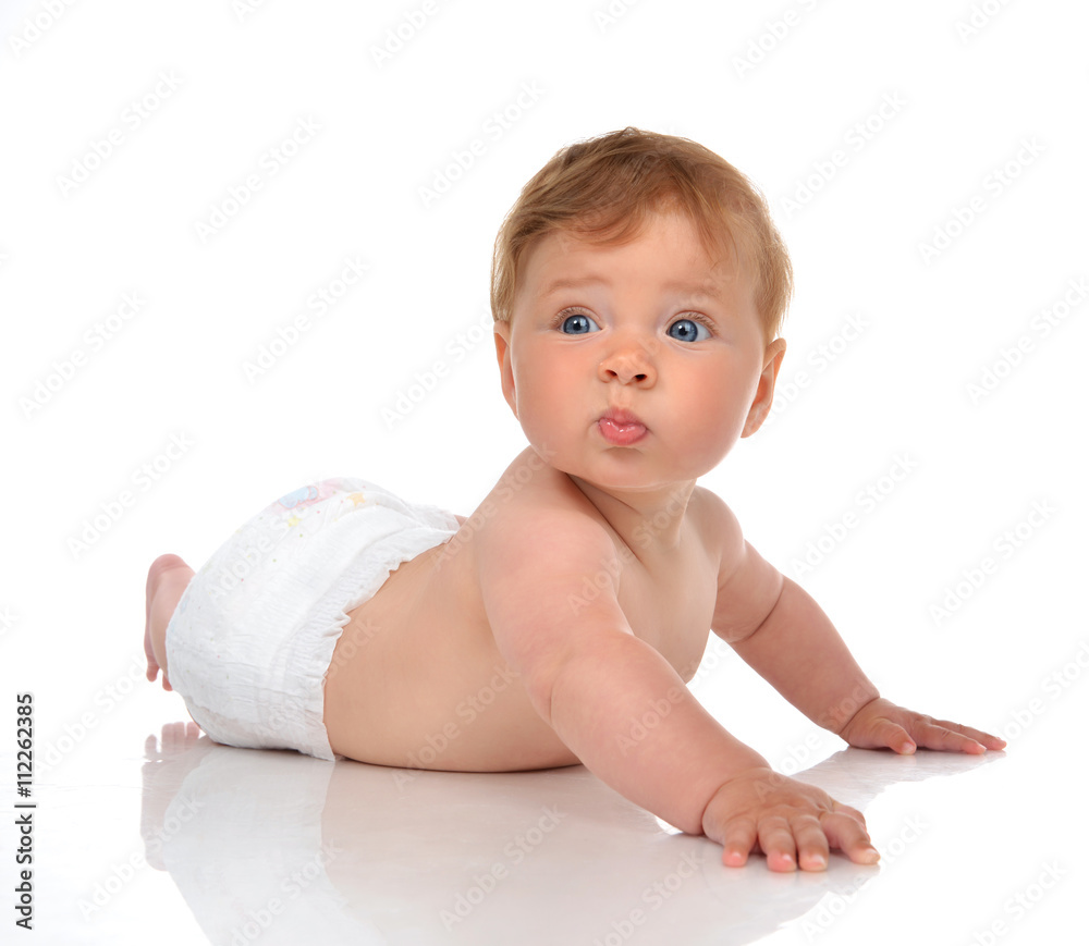 Infant child baby girl in lying in deaper happy smiling laughing Infant child baby girl in lying in deaper happy smiling laughing