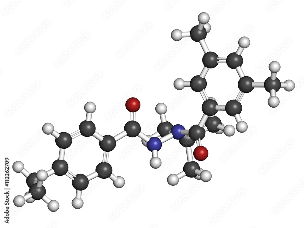 Tebufenozide insecticide molecule. 3D rendering. Tebufenozide insecticide molecule. 3D rendering.