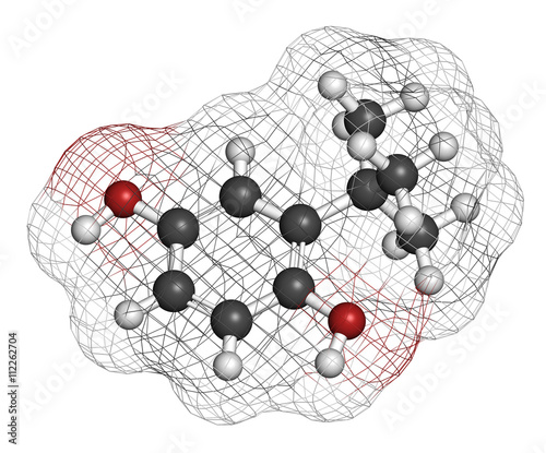 TBHQ (tert-Butylhydroquinone) antioxidant preservative molecule. photo