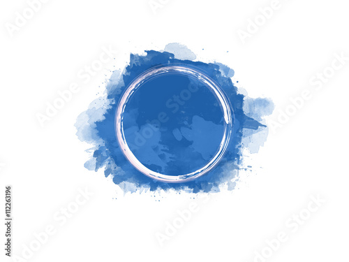 Aquarell Farbfleck in blau mit weißem Kreis in der Mitte, hochauflösende Illustration für kreative Designhintergründe